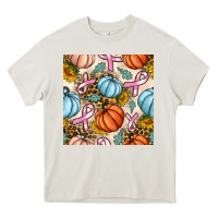 Cream breast cancer awareness with pumpkin and leopard seamless pattern Heavy Core Tee - BundleAndBundleShop