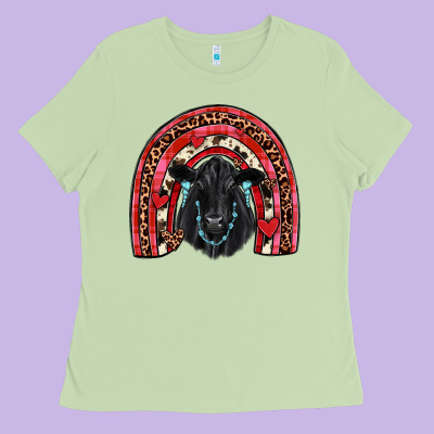 Valentines Black Angus  Rainbow Ladies Tee Designed By Jahusdesignshop
