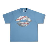 Pebble Blue baseball lips Urban Heavy Tee - AdoDesignShop