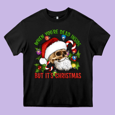 When You're Dead Inside But It's Christmas Hippie Skeleton Santa Heavy Core Tee Designed By Artiststas