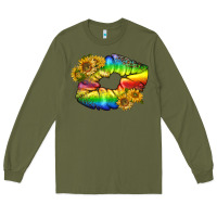 Army Green Lgbtq Pride Rainbow Lips Long Sleeve Tee - BundleAndBundleShop
