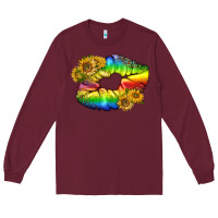 Burgundy Lgbtq Pride Rainbow Lips Long Sleeve Tee - BundleAndBundleShop