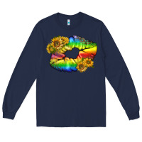 Navy Lgbtq Pride Rainbow Lips Long Sleeve Tee - BundleAndBundleShop