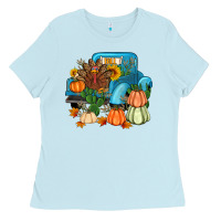 Baby Blue Thanksgiving turkey truck Ladies Tee - Artiststas