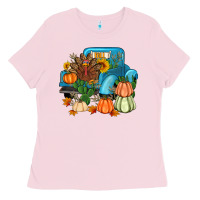 Bubblegum Pink Thanksgiving turkey truck Ladies Tee - Artiststas