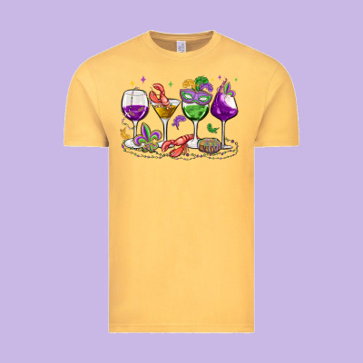 Mardi Gras Wine Glasses Vintage Tee Designed By Maliassmallbusiness