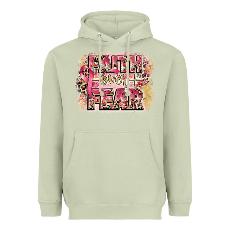 Faith Over Fear Breast Cancer 12 Inches 300 Dpi Heavyweight Hoodie by CowGirlArtShop | Teevron