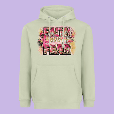 Faith Over Fear Breast Cancer 12 Inches 300 Dpi Heavyweight Hoodie Designed By Cowgirlartshop