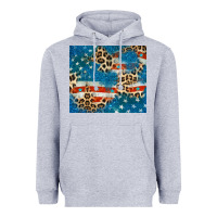 Heather Grey leopard glitter american flag Heavyweight Hoodie - CowGirlArtShop
