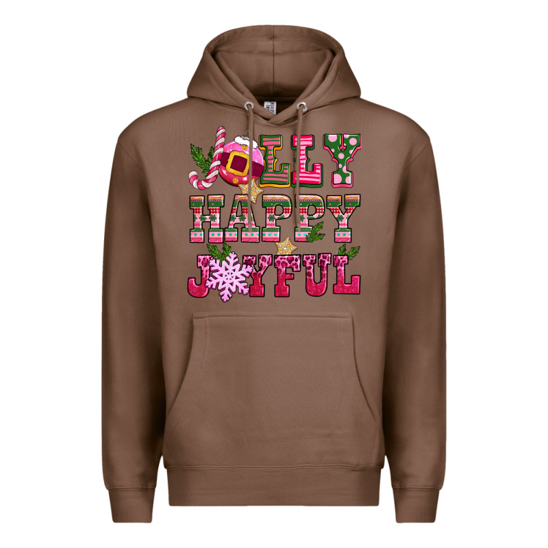 Jolly Happy Joyful Pink Christmas Premium Hoodie by CowGirlArtShop | Teevron