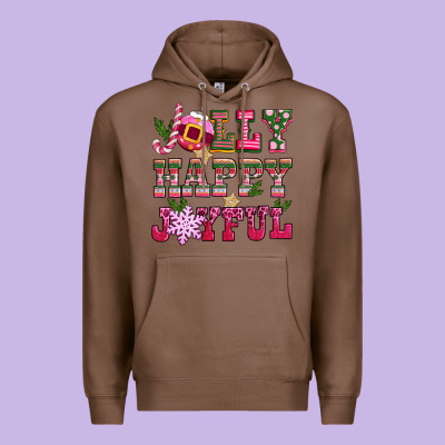 Jolly Happy Joyful Pink Christmas Premium Hoodie Designed By Cowgirlartshop