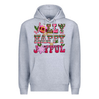 Heather Grey jolly happy joyful pink christmas Premium Hoodie - CowGirlArtShop