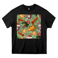 Black christmas hot chocolate and cookies seamless pattern Heavy Core Tee - BundleAndBundleShop