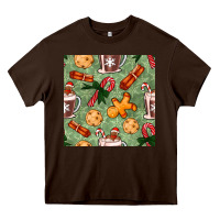 Chocolate Brown christmas hot chocolate and cookies seamless pattern Heavy Core Tee - BundleAndBundleShop