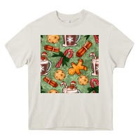 Christmas Hot Chocolate And Cookies Seamless Pattern Heavy Core Tee | Teevron