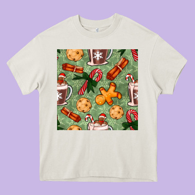 Christmas Hot Chocolate And Cookies Seamless Pattern Heavy Core Tee Designed By Bundleandbundleshop