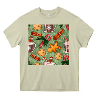 Mossy christmas hot chocolate and cookies seamless pattern Heavy Core Tee - BundleAndBundleShop