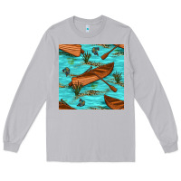 Moon Dust Lake Canoe And Fish With Reeds And Leopard Seamless Pattern Bbs Long Sleeve Tee - BundleAndBundleShop