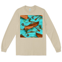Mushroom Lake Canoe And Fish With Reeds And Leopard Seamless Pattern Bbs Long Sleeve Tee - BundleAndBundleShop