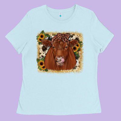 Red Angus Cowhide Sunflower Ladies Tee Designed By Jahusdesignshop