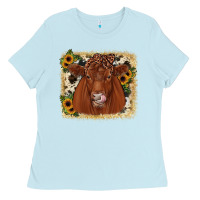 Baby Blue red angus cowhide sunflower Ladies Tee - JahusDesignShop