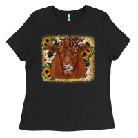 Black red angus cowhide sunflower Ladies Tee - JahusDesignShop