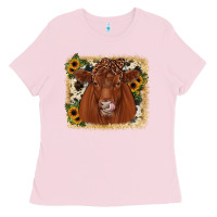Bubblegum Pink red angus cowhide sunflower Ladies Tee - JahusDesignShop