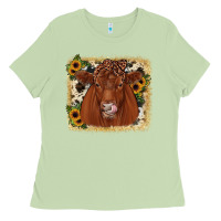 Matcha red angus cowhide sunflower Ladies Tee - JahusDesignShop