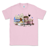Bubblegum Pink coffee and books Classic Tee - MaliasSmallBusiness