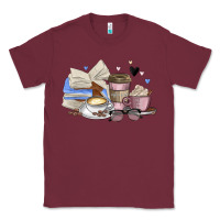 Burgundy coffee and books Classic Tee - MaliasSmallBusiness