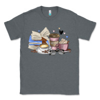 Charcoal Heather coffee and books Classic Tee - MaliasSmallBusiness