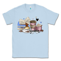 Dusty Blue coffee and books Classic Tee - MaliasSmallBusiness