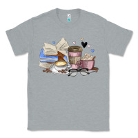 Heather Grey coffee and books Classic Tee - MaliasSmallBusiness