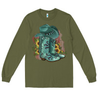 Army Green Turquoise Cowboy Boots Long Sleeve Tee - JahusDesignShop