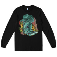 Black Turquoise Cowboy Boots Long Sleeve Tee - JahusDesignShop