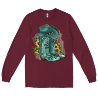 Burgundy Turquoise Cowboy Boots Long Sleeve Tee - JahusDesignShop