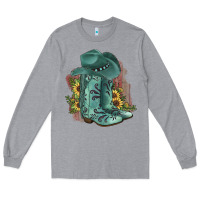 Heather Grey Turquoise Cowboy Boots Long Sleeve Tee - JahusDesignShop