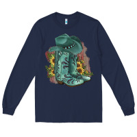 Navy Turquoise Cowboy Boots Long Sleeve Tee - JahusDesignShop
