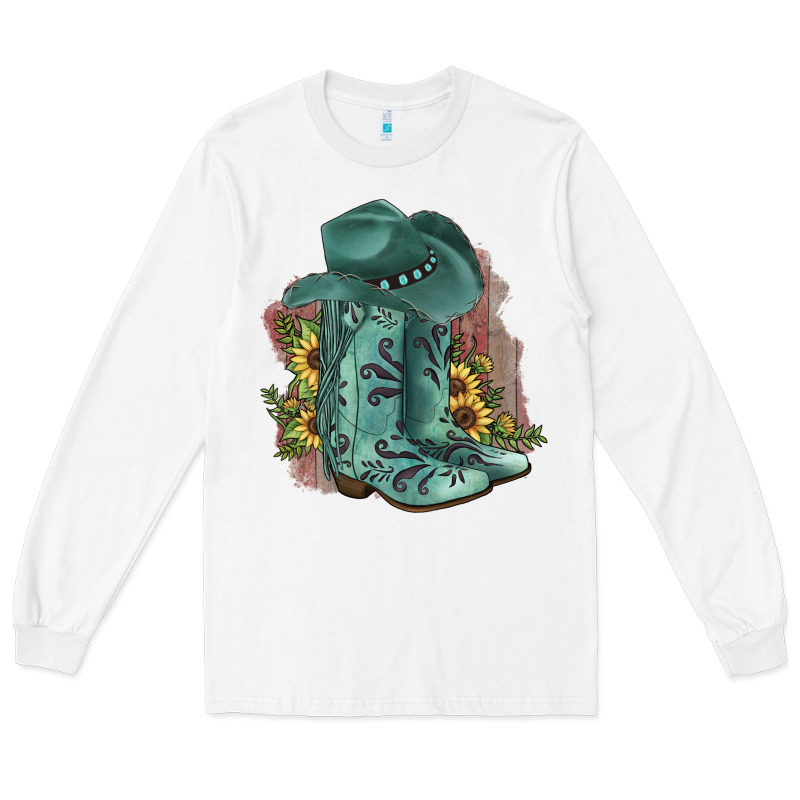 Turquoise Cowboy Boots Long Sleeve Tee by JahusDesignShop | Teevron