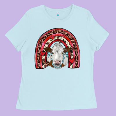 Valentines Simmental  Rainbow Ladies Tee Designed By Jahusdesignshop