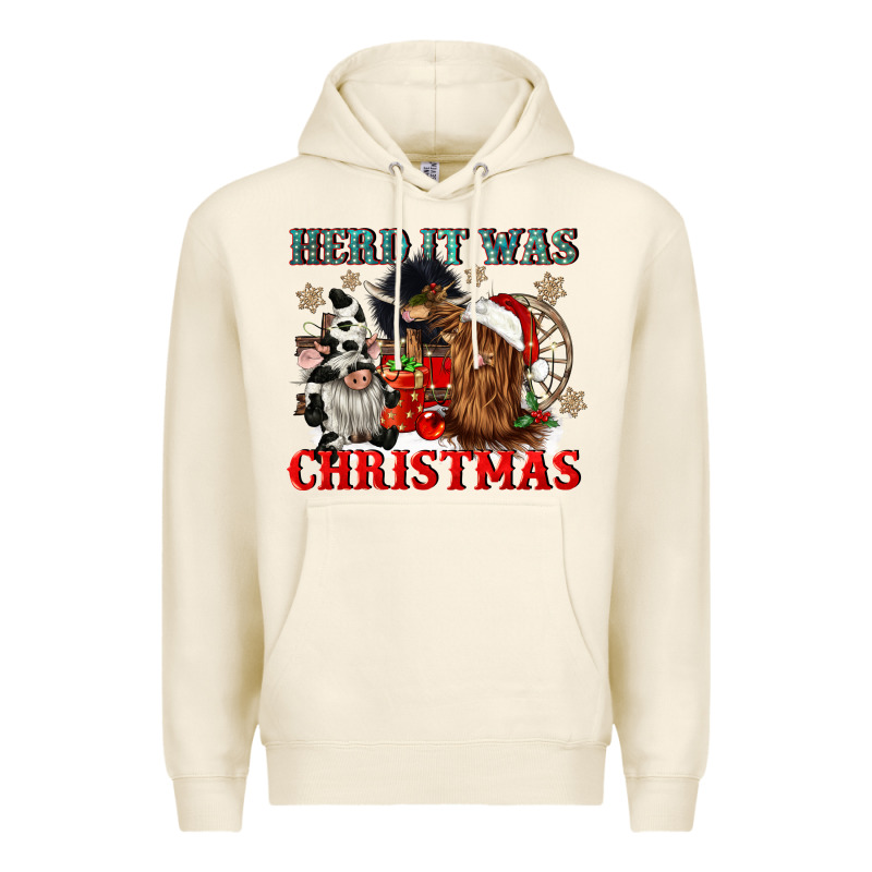 Herd It Was Christmas Premium Hoodie by CowGirlArtShop | Teevron