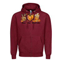 Burgundy Peace Love Pumpkin Spice Zipper Hoodie - texasbilliewilder