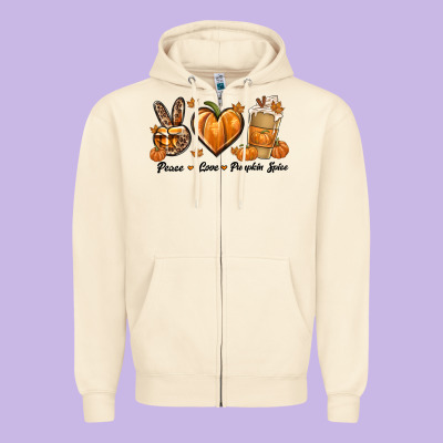 Peace Love Pumpkin Spice Zipper Hoodie Designed By Texasbilliewilder