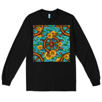 Black Lake Boat Rudder And Sunflowers Seamless Pattern Long Sleeve Tee - BundleAndBundleShop