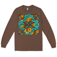 Chestnut Lake Boat Rudder And Sunflowers Seamless Pattern Long Sleeve Tee - BundleAndBundleShop