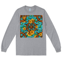 Heather Grey Lake Boat Rudder And Sunflowers Seamless Pattern Long Sleeve Tee - BundleAndBundleShop