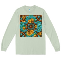 Matcha Lake Boat Rudder And Sunflowers Seamless Pattern Long Sleeve Tee - BundleAndBundleShop