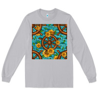 Moon Dust Lake Boat Rudder And Sunflowers Seamless Pattern Long Sleeve Tee - BundleAndBundleShop