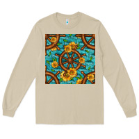 Mushroom Lake Boat Rudder And Sunflowers Seamless Pattern Long Sleeve Tee - BundleAndBundleShop