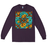 Plum Lake Boat Rudder And Sunflowers Seamless Pattern Long Sleeve Tee - BundleAndBundleShop